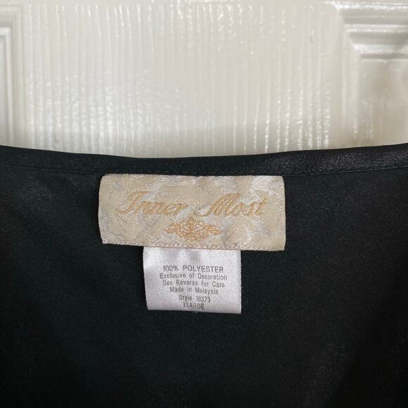 Vintage Nightgown Slip Dress Black Satin Hearts Y2K Cute Romantic Size XL Mini - Picture 4 of 4